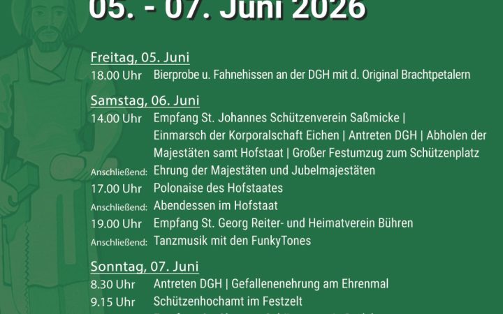 Plakat zum Schützenfest 2026 der St. Josef-Schützenbruderschaft Berlinghausen